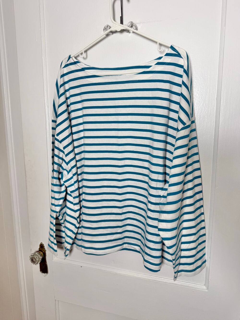 Old Navy 4X Teal White Striped Oversized Dolman Top Coastal Grandma Nautical
